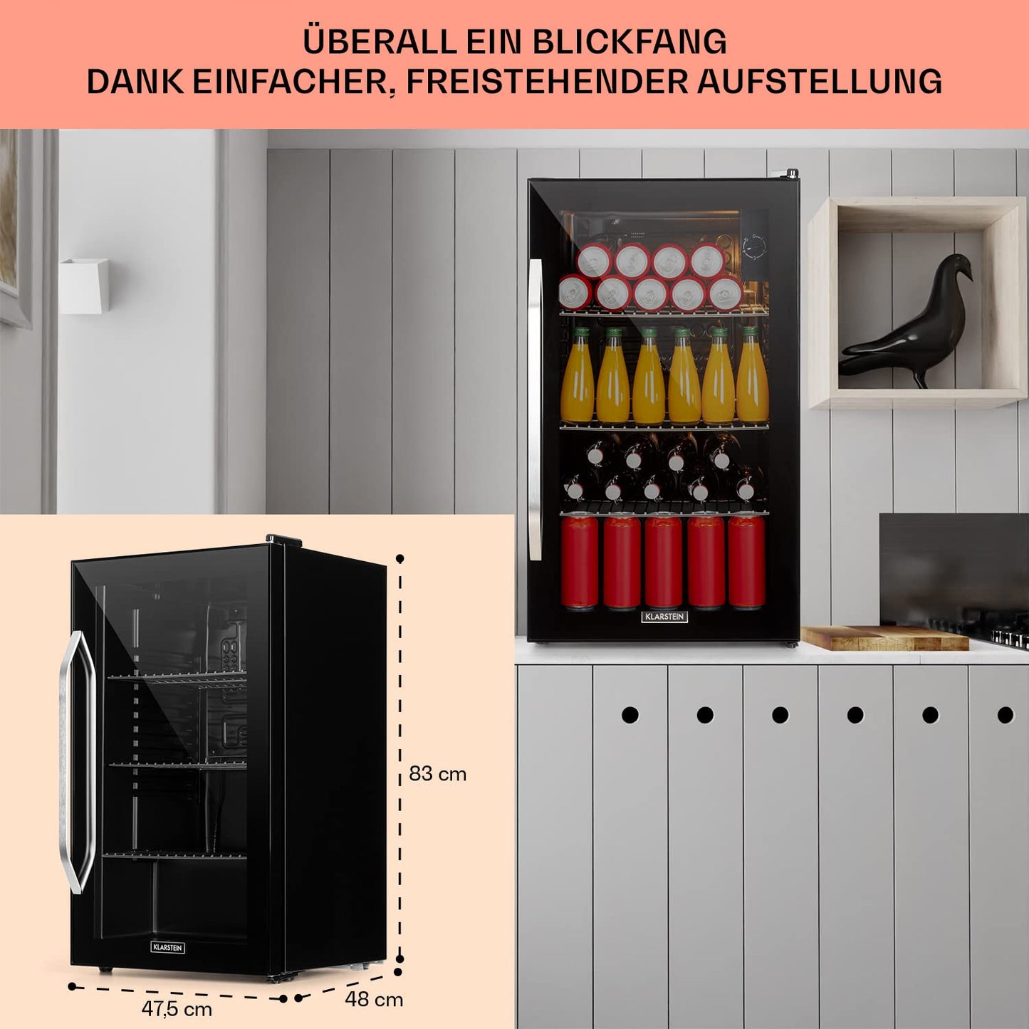 Klarstein Mini Getränkekühlschrank mit Glastür 80L