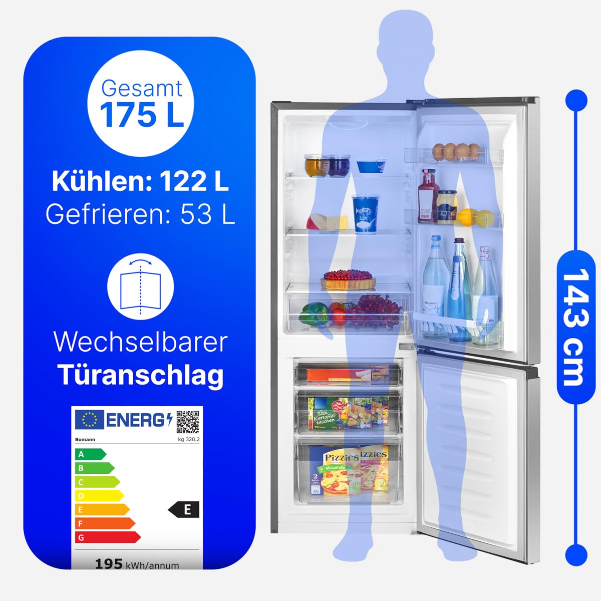 Bomann KG 320.2 Kühlschrank mit Gefrierfach 175L