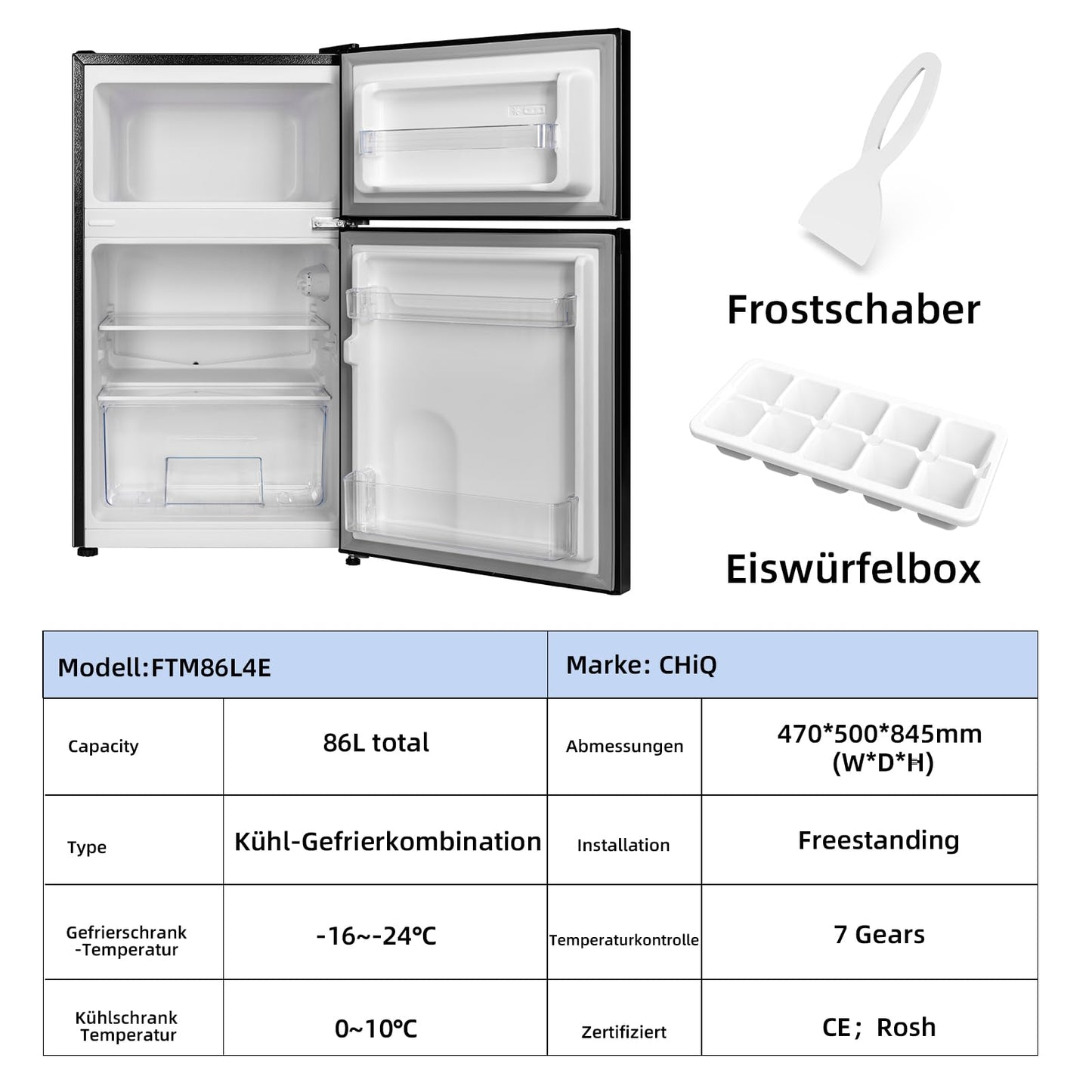 CHIQ Kühlschrank mit Gefrierfach 86 Liter