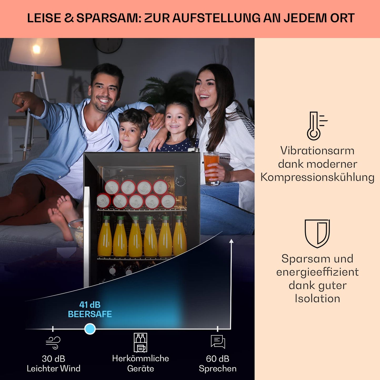 Klarstein Mini Getränkekühlschrank mit Glastür 80L