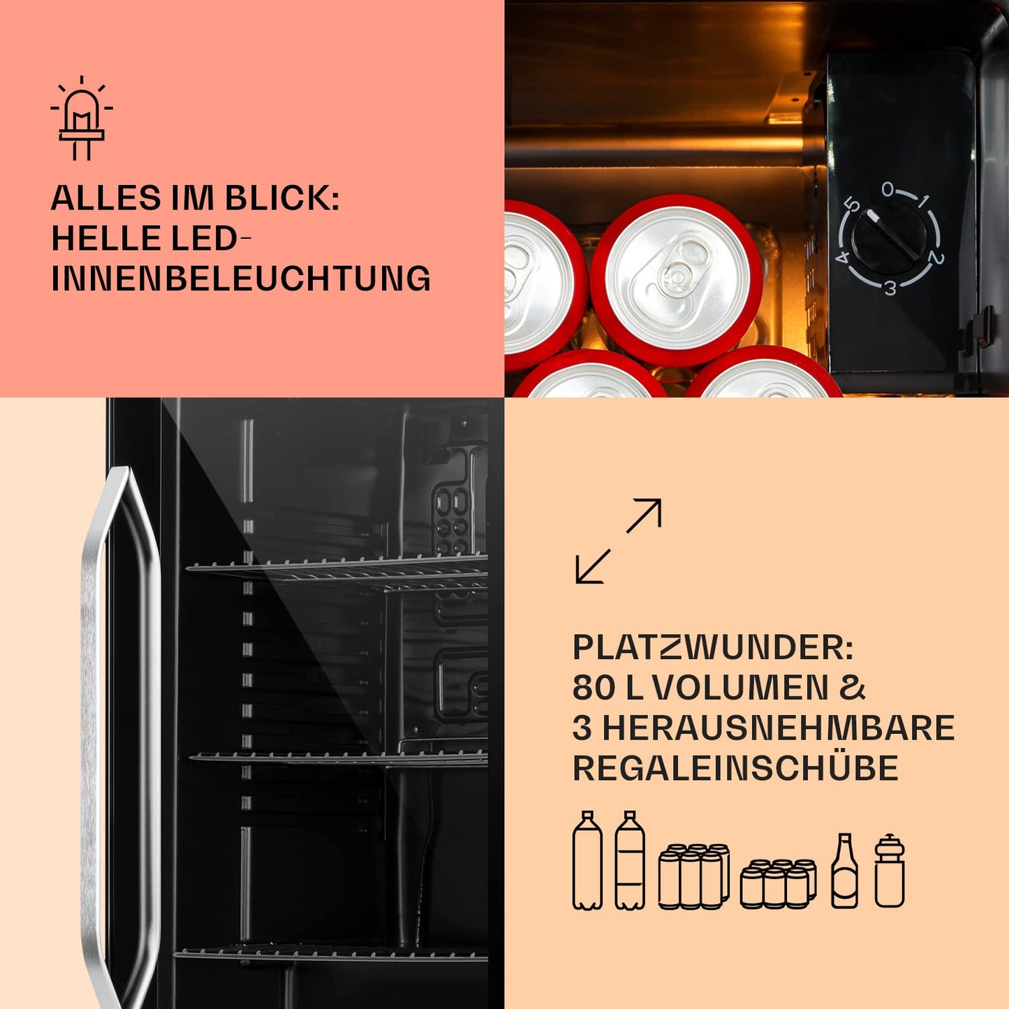 Klarstein Mini Getränkekühlschrank mit Glastür 80L