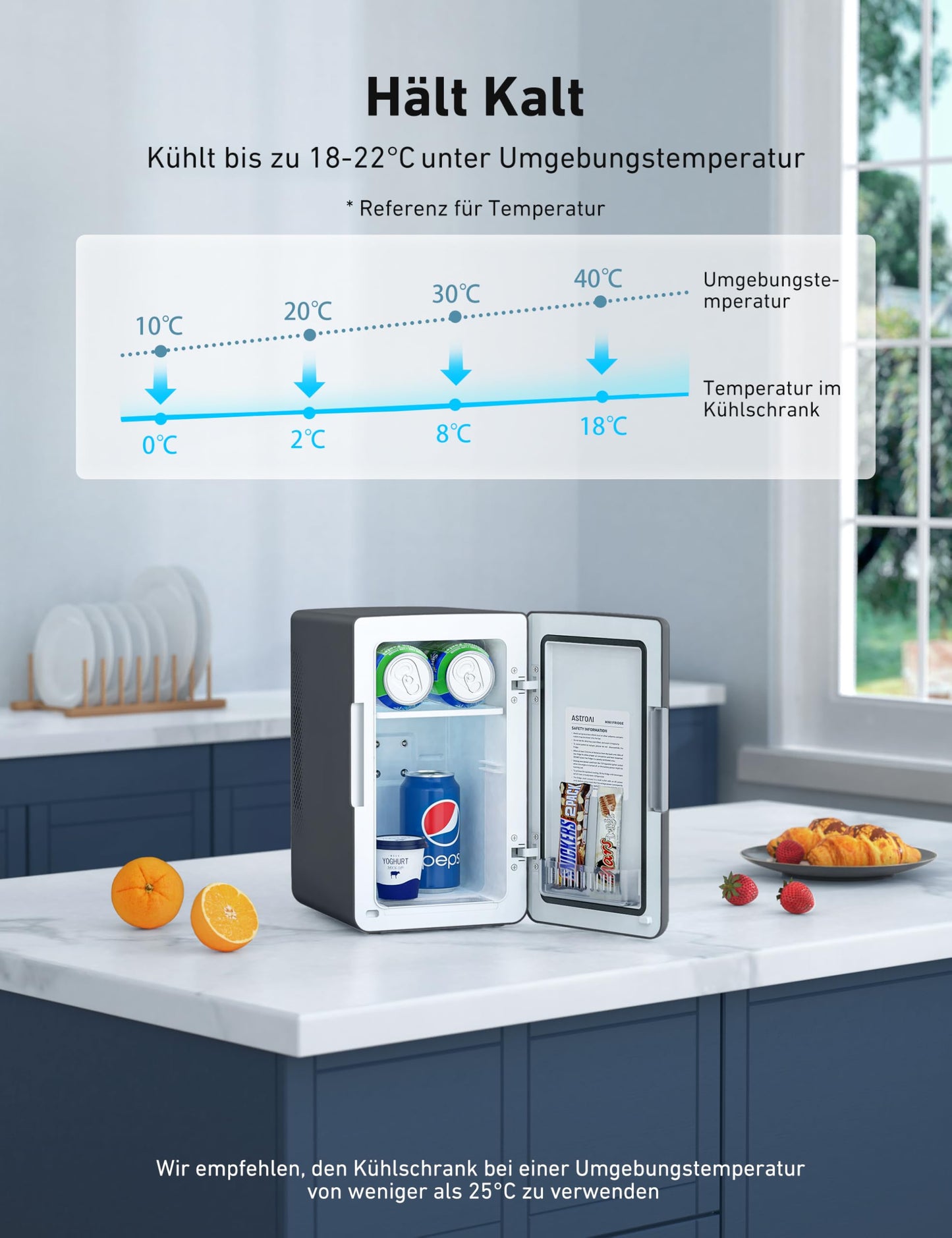 AstroAI Mini Kühlschrank 6L für 8 Dosen Schwarz
