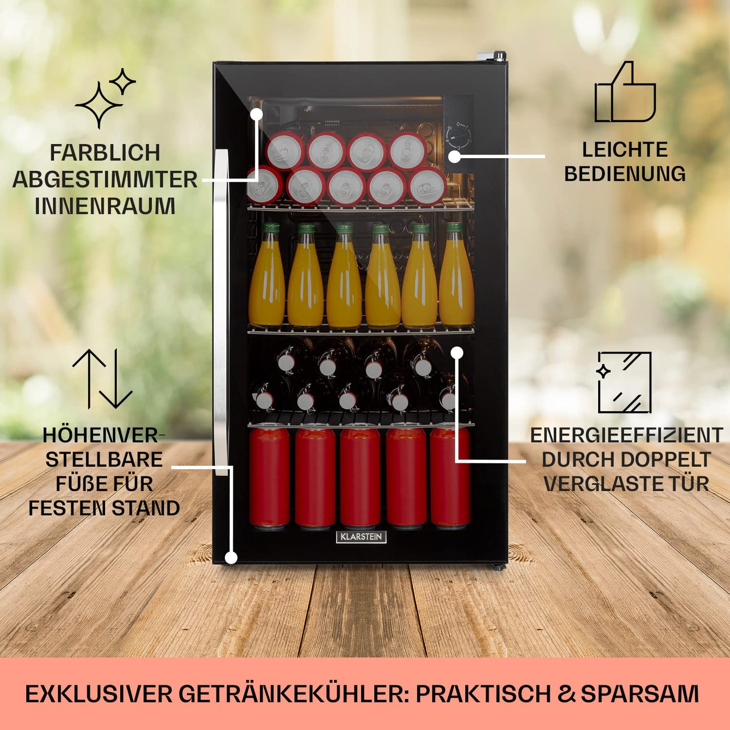 Klarstein Mini Getränkekühlschrank mit Glastür 80L